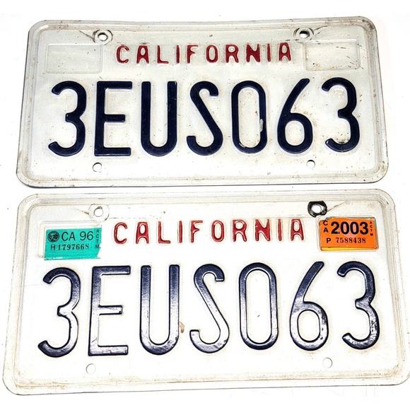 Unbranded Other - Vintage California License Plate Matched Pair Set w/ 1996 Sticker CA 3 EUSO 63